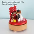 Handcrafted wooden wedding music box featuring a bride, groom, and Xi character - Wedding Happiness (1536)