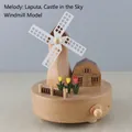Wooden music box with rotating windmill and tulips playing Castle in the Sky melody - Windmill Style (1534)