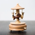 Carousel music box crafted from natural multi-tone wood with hand-carved rotating horses - Carousel (1502)