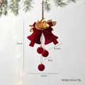Cloche de Noël floquée bordeaux avec fleurs dorées et boules suspendues de 27 cm - Pendentif Fleur Papillon Double Cloche et Boule