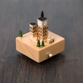 Rotating wooden music box featuring London Big Ben and miniature jeep in beech wood finish - Big Ben (1504)