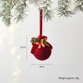 Cloche de Noël rouge floquée avec ruban en velours, pomme de pin et nœud Joyeux Noël - Pendentif Boule de Noël avec Nœud