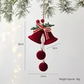 Décoration de Noël avec cloches floquées rouges, nœud rayé et aiguilles de pin, 26cm de haut - Pendentif Double Cloche et Boule avec Nœud