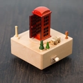 Handcrafted wooden London music box featuring a red telephone booth and mini jeep - Telephone Booth (1514)