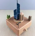 Handcrafted wooden music box featuring Hong Kong city skyline miniature model - Bank of China Tower (1533)