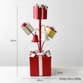 Christmas iron gift box display with red bells and white ribbons, 84cm tall festive decor - Tree with Gifts