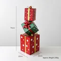 Christmas stacked metal gift box decor with red dots and green stars, 74cm height - Three-Layer Gift Box