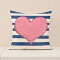 Blue white striped pillow case with pink heart print for Valentine home decor - Striped Large Heart Style(VP019-2)