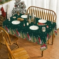 Nappe de Noël vert foncé avec sapins et flocons de neige sur une table en bois - Sapin Flocon Vert Foncé (XTC031)