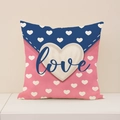 Pink and blue love heart throw pillow cover with cursive love text for home decor - Patchwork Love Lettering Style(VP019-3)