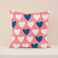 Pink heart print square decorative pillowcase with navy and white heart pattern - Pink Scattered Hearts Style(VP019-4)