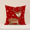Red Christmas pillowcase with white snowflakes and cartoon reindeer with a polka dot bowtie - 45x45cm(Case Only) / Red Background Reindeer Snowflake Style (XP032-1)