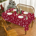 Nappe de Noël rouge avec motifs d'arbres blancs dessinés à la main en tissu - Rouge de Noël Dessiné à la Main (XTC032)