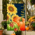 Garden flag with FALL text, orange pumpkins, and sunflowers for autumn decor - Fgf028 / 30x45cm (without Pole)