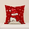 Red Christmas snowman linen pillowcase with snowflake pattern for holiday home decor - 45x45cm(Case Only) / Red Background Cartoon Snowman Style (XP032-4)