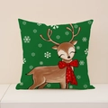 Christmas snowman reindeer pillow case with green background and white snowflakes - 45x45cm(Case Only) / Green Background Cartoon Reindeer Style (XP032-5)