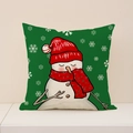 Forest green Christmas snowman throw pillow cover with snowflake prints for festive decor - 45x45cm(Case Only) / Green Background Cartoon Snowman Style (XP032-8)