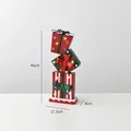 Stacked Christmas gift box ornament with LED lights and festive bow, 46cm tall - Three-Layer Red and Green Gift Box