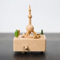 Handcrafted wooden music box featuring Oriental Pearl Tower and miniature car in oak finish - Oriental Pearl Tower (1518)