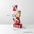 Christmas stacked metal gift box decor in red and gold with bows, height 59cm - Candy Cane Gift Stack