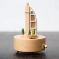 Handcrafted wooden music box featuring a Burj Al Arab miniature design with small trees - Burj Al Arab (1515)
