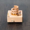 Handcrafted wooden music box featuring Roman Colosseum model and miniature carriage - Colosseum (1516)