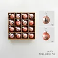 16pcs champagne Christmas ball ornaments with festive tree patterns and Merry & Bright text - Brown Christmas Tree