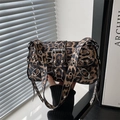 Punk leopard print shoulder bag with silver metal studs and rivets for women - Leopard Print