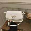 Chic white small square shoulder bag with gold metal bow and knotted strap design - White