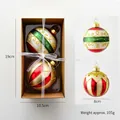 Set of 2 painted glass Christmas balls in red green and gold with glitter spiral patterns - Red Green Gold Spiral Stripes (Style B)