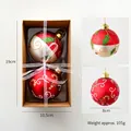 Christmas glass ball set in gift box featuring red and white patterns with festive ribbons - Red White Holiday Candy Cane (Style D)