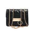 Classic black quilted crossbody bag with golden chain strap and metallic buckle - Black