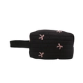 Gesteppte schwarze Tasche mit rosa Schleifen-Stickerei und Seitengriff für Damen - Schwarz