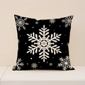Square black linen pillow case with white snowflake print for Christmas decor - 45x45cm / Black Base White Snowflake (XP031-19)