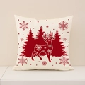 Christmas reindeer and snowflake print cushion cover on beige linen fabric for decor - 45x45cm / Cream Red Reindeer (XP031-1)