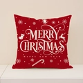 Red Christmas pillow cover with white festive reindeer and snowflake linen prints - 45x45cm / Red Base White Greetings (XP031-2)