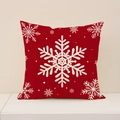 Red Christmas pillow cover with white snowflake prints on linen textured fabric - 45x45cm / Red Base White Snowflake (XP031-3)