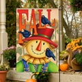 Bandiera da giardino autunnale con spaventapasseri e girasoli su supporto - 30x45cm / Spaventapasseri Sorridente (FGF061)