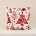 Red Christmas tree print linen pillow cover with festive snowflake patterns - 45x45cm / Cream Red Style Tree (XP031-4)