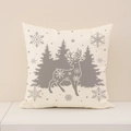 Nordic Christmas pillow cover in beige linen with grey reindeer and snowflake prints - 45x45cm / Cream Gray Reindeer (XP031-5)