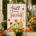 Bandiera da giardino autunnale con gnomo, zucca e girasoli su sfondo legno bianco - 30x45cm / Gnomo con Cappello Giallo (FGF062)