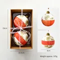 Christmas glass ball set with orange wave texture and gold floral patterns in kraft gift box - Style E (Orange Wave And Gold Floral) / 2 Pcs/Box