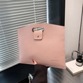 Pink lychee texture leather handbag with cutout handle and metal snap button - Pink
