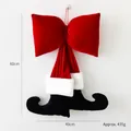 Red velvet Christmas bow with Santa legs hanging decoration, 60cm height wall ornament - 60cm with Black Feet Style / Red