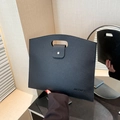 Black litchi pattern leather laptop briefcase with a stylish cutout handle design - Black