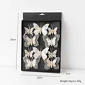 Set di 10 farfalle decorative in rete bianca con glitter dorati e perle per l'albero - 10 Pezzi/Scatola / Argento Champagne