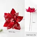 Red velvet Christmas poinsettia stem with 30cm glitter beads flower head decoration - Red Velvet Style / Large