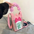 Detalle del mini bolso de punto rosa con lazo grande y asa de textura de burbuja - Lazo Rayado Rosa Verde (Estilo 6)