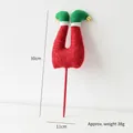 Christmas elf leg stake decoration in red and green fabric with golden bells - Red Elf Legs