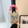Mini bolso bandolera de punto con dibujo de mariposa y asa acolchada rosa suave - Mariposa Rayada Beige (Estilo 8)